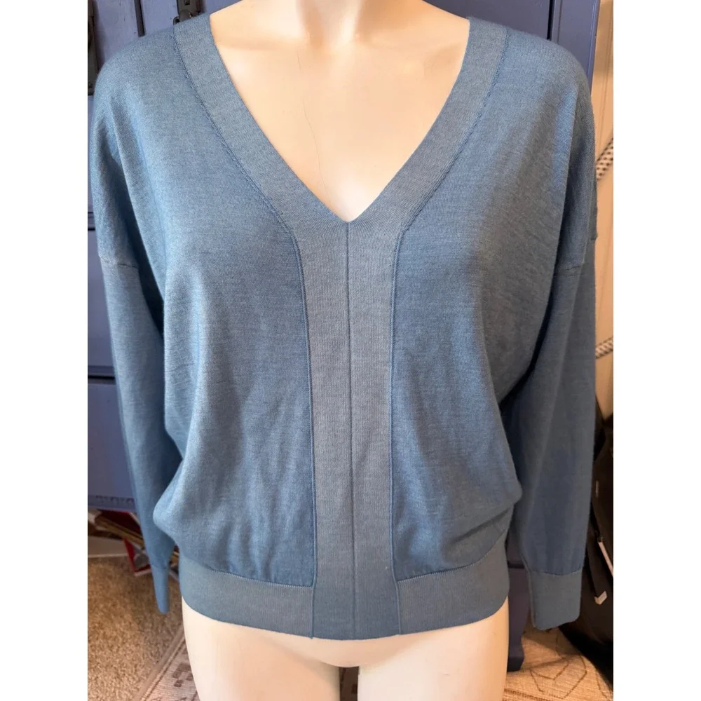 $355 Falconeri 100% Cashmere Ultralight Double V-Neck Sweater Blue Italy S m